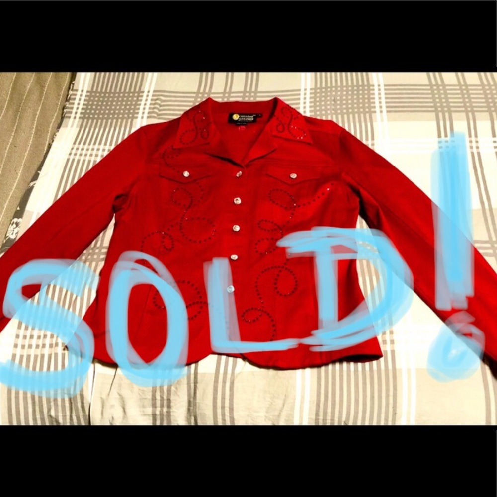 SOLD!!! Christine Alexander RED denim bling faux diamond L